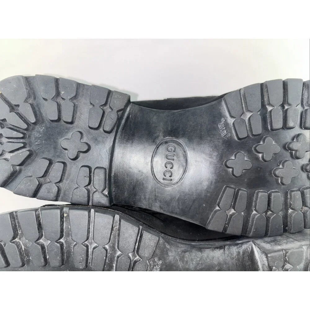 Gucci Men horsebit Loafers slipon US8 1/2D Black suede lug sole solid Gorgeous - Picture 10 of 16